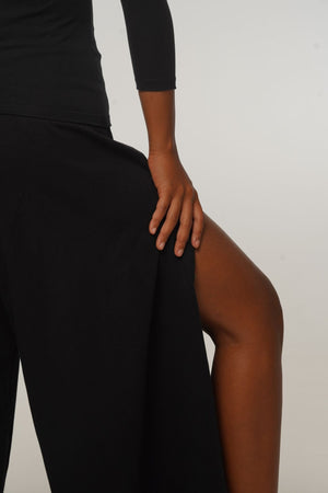 Asri Wide Leg Cropped Popper Pants in Black - Manners London
