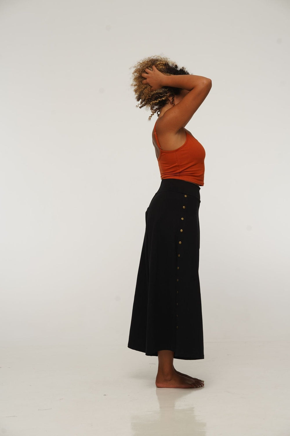 Asri Wide Leg Cropped Popper Pants in Black - Manners London