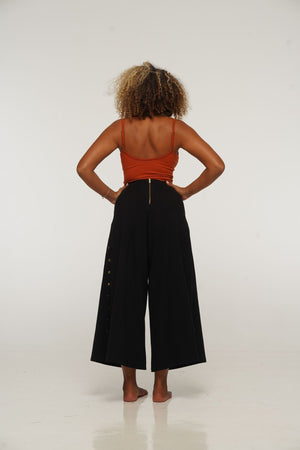Asri Wide Leg Cropped Popper Pants in Black - Manners London