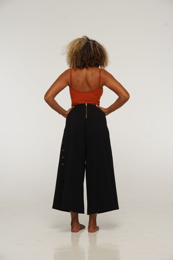Asri Wide Leg Cropped Popper Pants in Black - Manners London