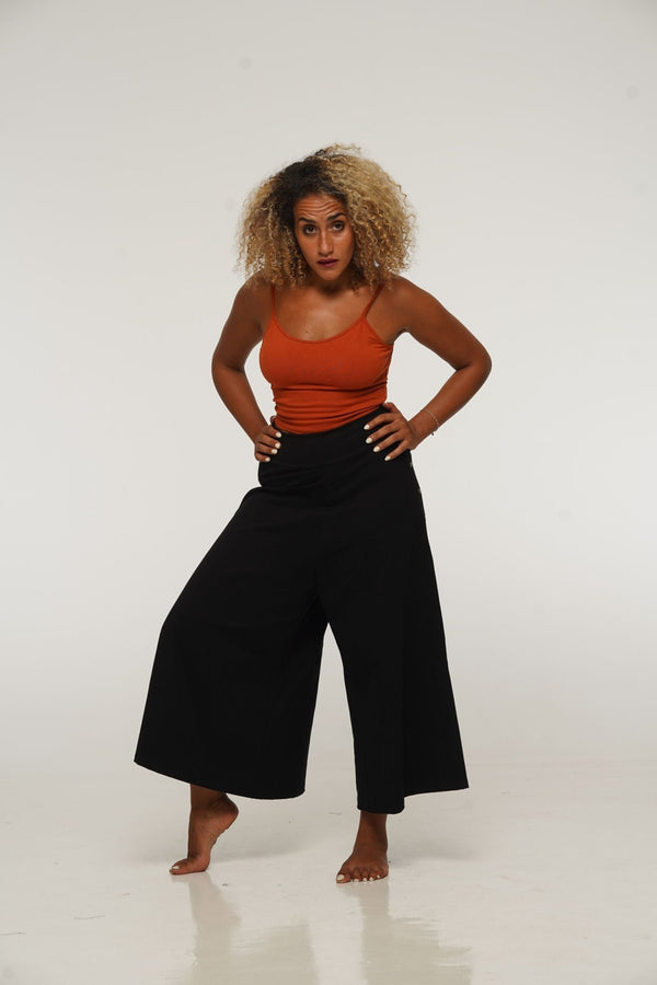 Asri Wide Leg Cropped Popper Pants in Black - Manners London