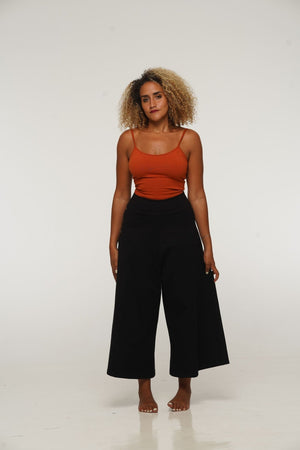Asri Wide Leg Cropped Popper Pants in Black - Manners London
