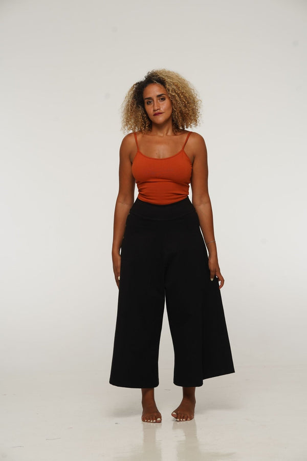 Asri Wide Leg Cropped Popper Pants in Black - Manners London