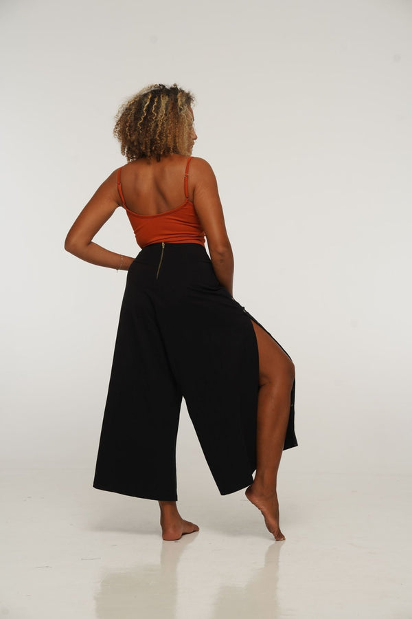Asri Wide Leg Cropped Popper Pants in Black - Manners London