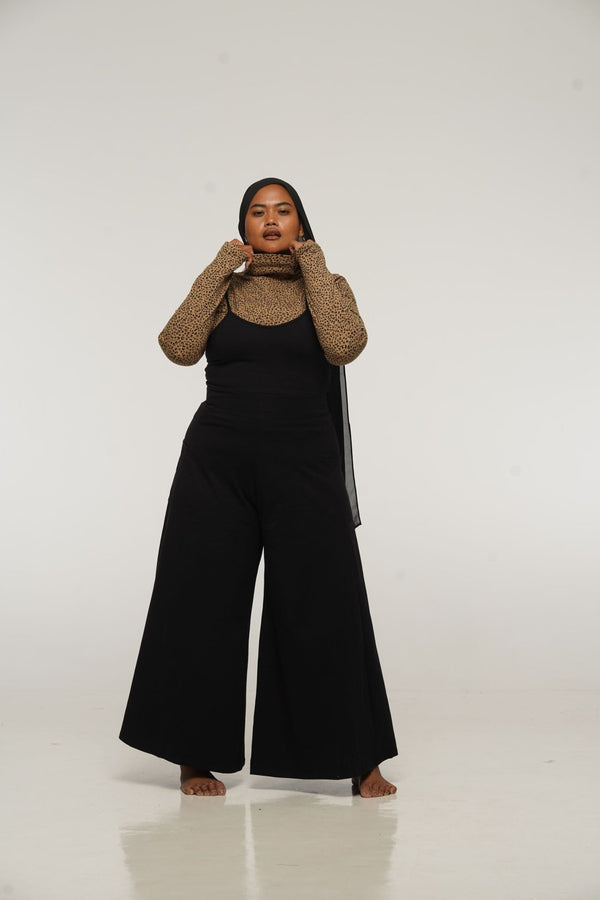 Asri Wide Leg Jumpsuit in Black with pockets - Manners London