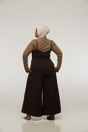 Asri Wide Leg Jumpsuit Petite in Cafe with pockets - Manners London