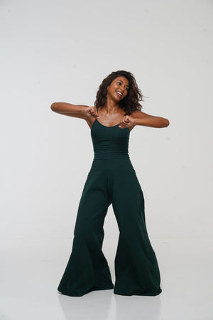 Asri Wide Leg Jumpsuit Petite with pockets in Forest Green - Manners London
