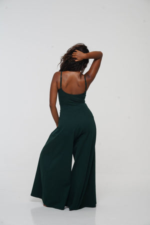 Asri Wide Leg Jumpsuit Petite with pockets in Forest Green - Manners London