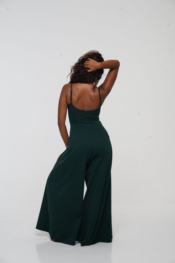 Asri Wide Leg Jumpsuit Petite with pockets in Forest Green - Manners London