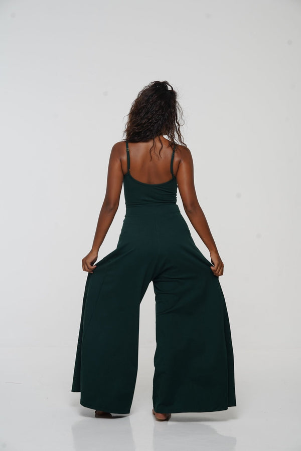 Asri Wide Leg Jumpsuit Petite with pockets in Forest Green - Manners London
