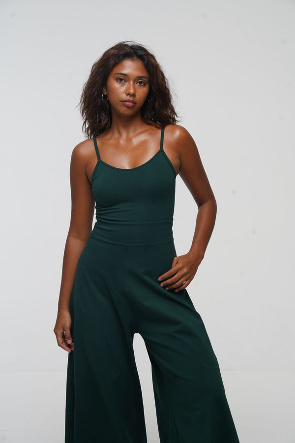 Asri Wide Leg Jumpsuit Petite with pockets in Forest Green - Manners London