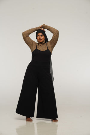 Asri Wide Leg Jumpsuit Tall in Black with pockets - Manners London