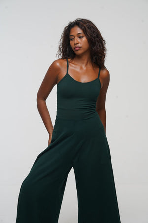 Asri Wide Leg Jumpsuit with pockets in Forest Green - Manners London