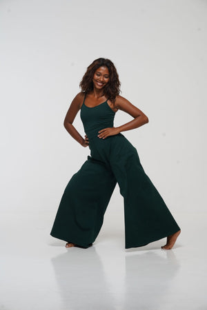Asri Wide Leg Jumpsuit with pockets in Forest Green - Manners London