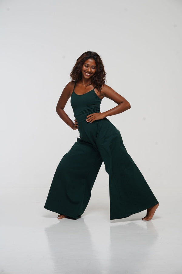 Asri Wide Leg Jumpsuit with pockets in Forest Green - Manners London