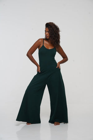 Asri Wide Leg Jumpsuit with pockets in Forest Green - Manners London