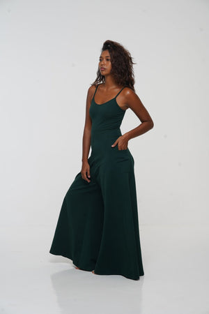 Asri Wide Leg Jumpsuit with pockets in Forest Green - Manners London