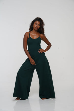 Asri Wide Leg Jumpsuit with pockets in Forest Green - Manners London