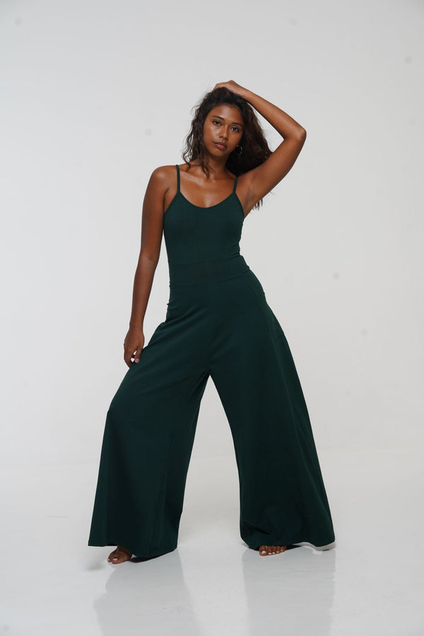 Asri Wide Leg Jumpsuit with pockets in Forest Green - Manners London