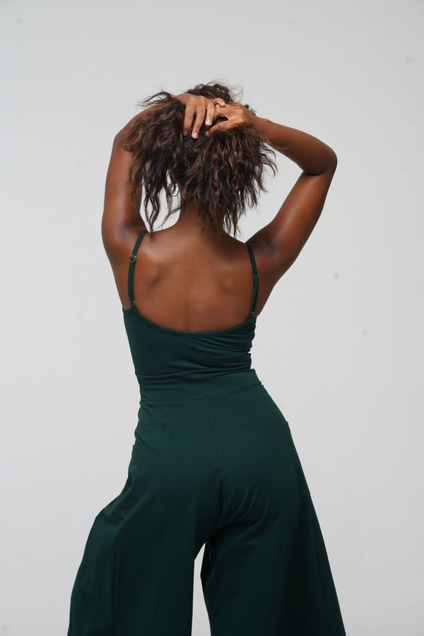 Asri Wide Leg Jumpsuit with pockets in Forest Green - Manners London