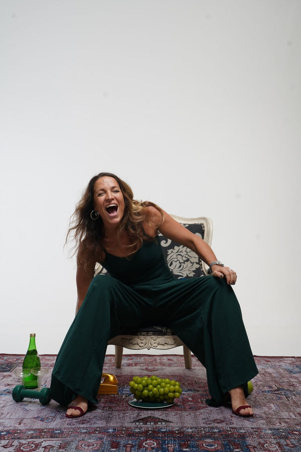 Asri Wide Leg Jumpsuit with pockets in Forest Green - Manners London