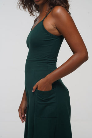 Asri Wide Leg Jumpsuit with pockets in Forest Green - Manners London
