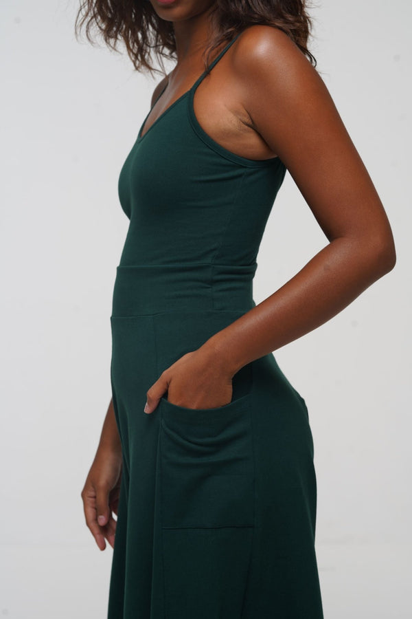 Asri Wide Leg Jumpsuit with pockets in Forest Green - Manners London