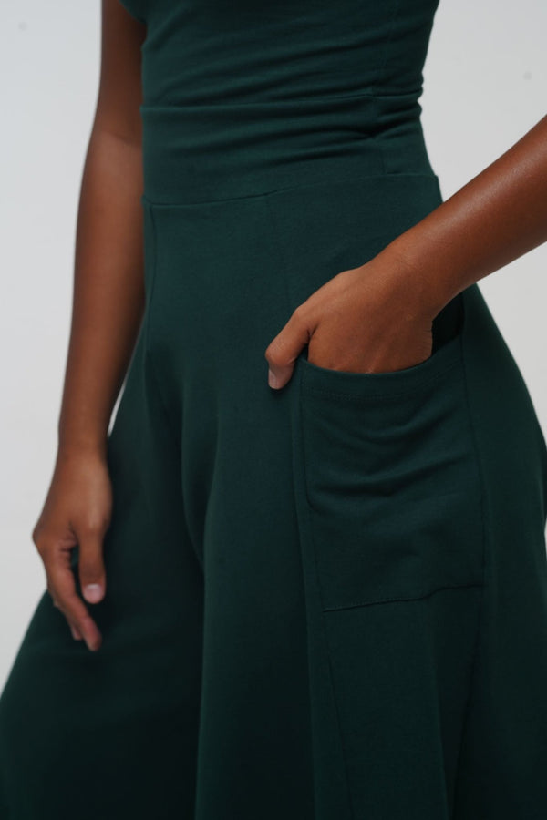 Asri Wide Leg Jumpsuit with pockets in Forest Green - Manners London