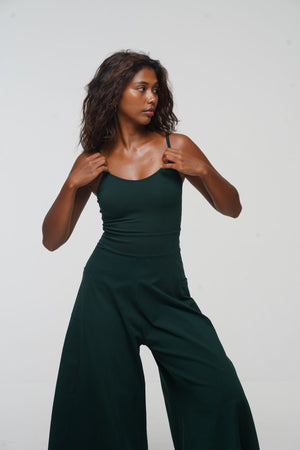 Asri Wide Leg Jumpsuit with pockets in Forest Green - Manners London