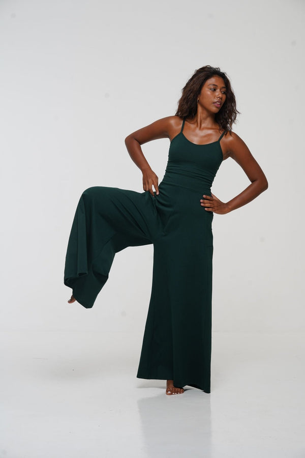 Asri Wide Leg Jumpsuit with pockets in Forest Green - Manners London