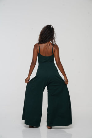 Asri Wide Leg Jumpsuit with pockets in Forest Green - Manners London
