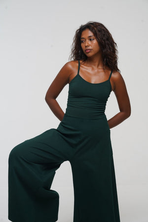 Asri Wide Leg Jumpsuit with pockets in Forest Green - Manners London