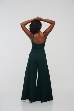 Asri Wide Leg Jumpsuit with pockets in Forest Green - Manners London