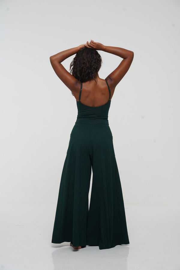 Asri Wide Leg Jumpsuit with pockets in Forest Green - Manners London