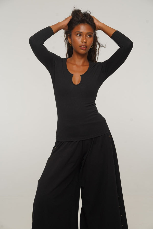 Asri Wide Leg Popper Pants in Black - Manners London