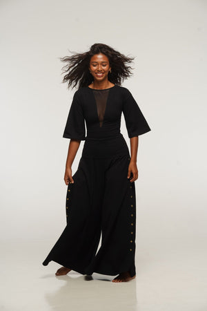 Asri Wide Leg Popper Pants in Black - Manners London