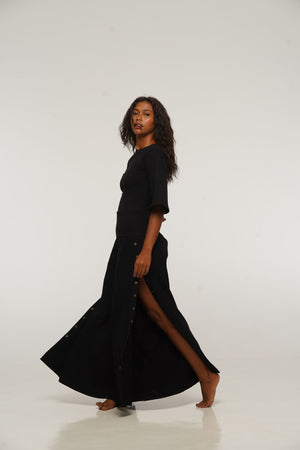 Asri Wide Leg Popper Pants in Black - Manners London