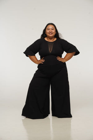 Asri Wide Leg Popper Pants in Black - Manners London