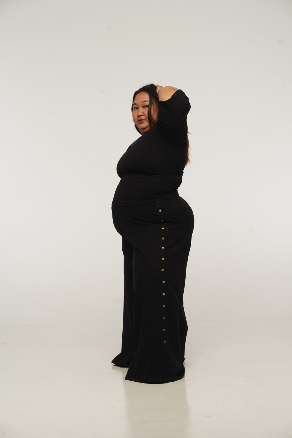 Asri Wide Leg Popper Pants in Black - Manners London