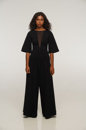 Asri Wide Leg Popper Pants in Black - Manners London
