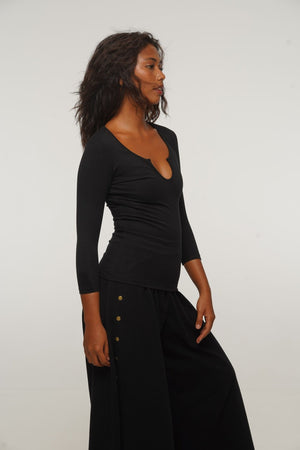 Asri Wide Leg Popper Pants in Black - Manners London