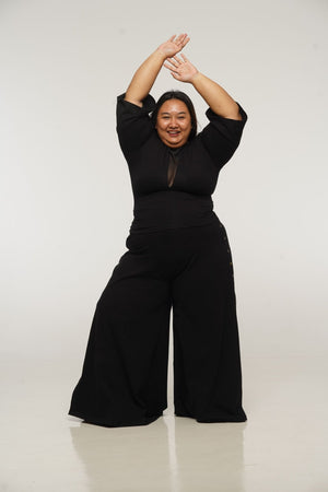 Asri Wide Leg Popper Pants in Black - Manners London