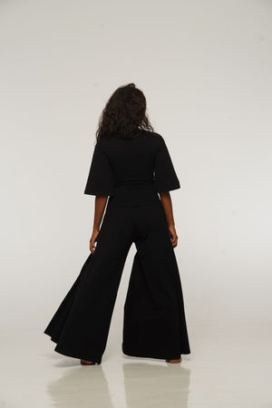Asri Wide Leg Popper Pants in Black - Manners London