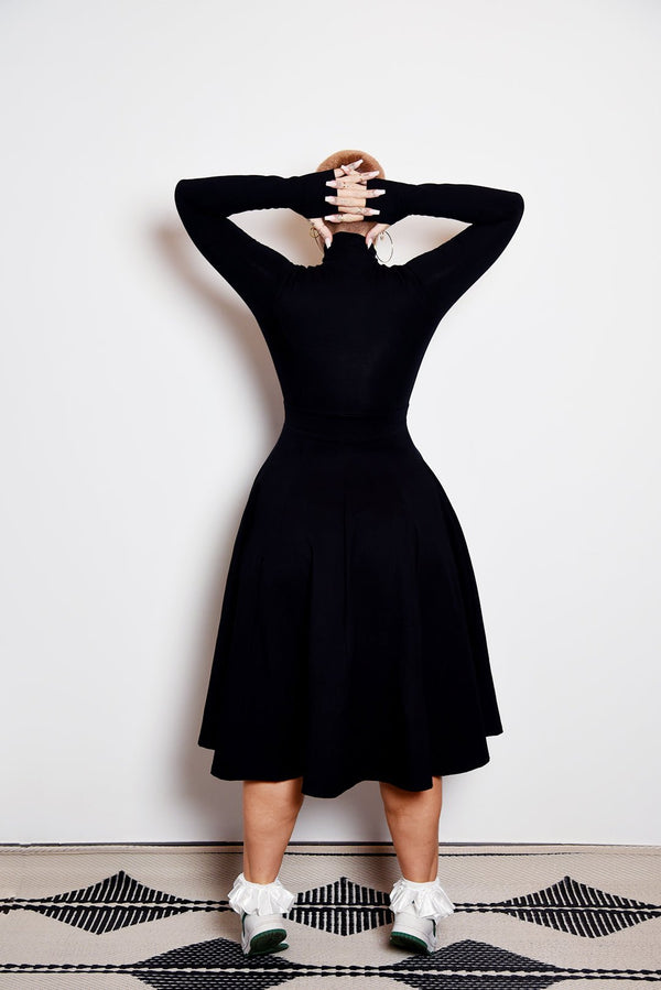 Asri Zip Dress Midi Long Sleeve Petite in Black LIMITED EDITION! - Manners London