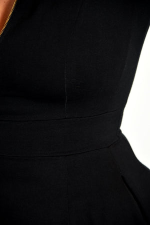 Asri Zip Dress Midi Long Sleeve Petite in Black LIMITED EDITION! - Manners London