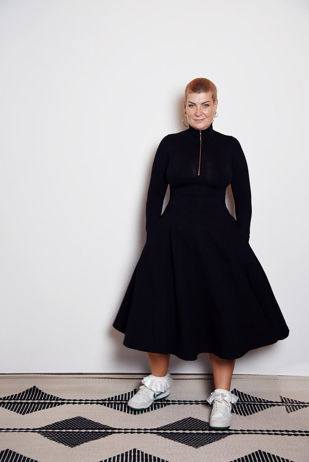 Asri Zip Dress Midi Long Sleeve Petite in Black LIMITED EDITION! - Manners London