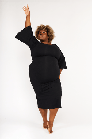 Balinese Lace Back Midi Dress in Black - Manners London