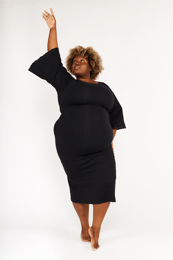 Balinese Lace Back Midi Dress in Black - Manners London