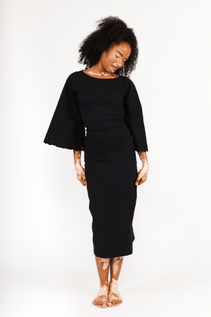 Balinese Lace Back Midi Dress in Black - Manners London
