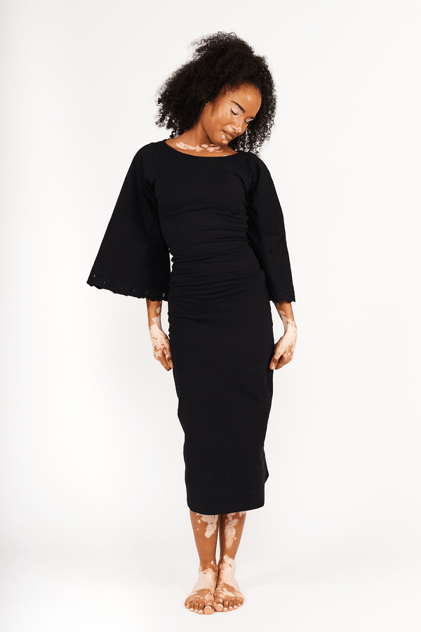 Balinese Lace Back Midi Dress in Black - Manners London